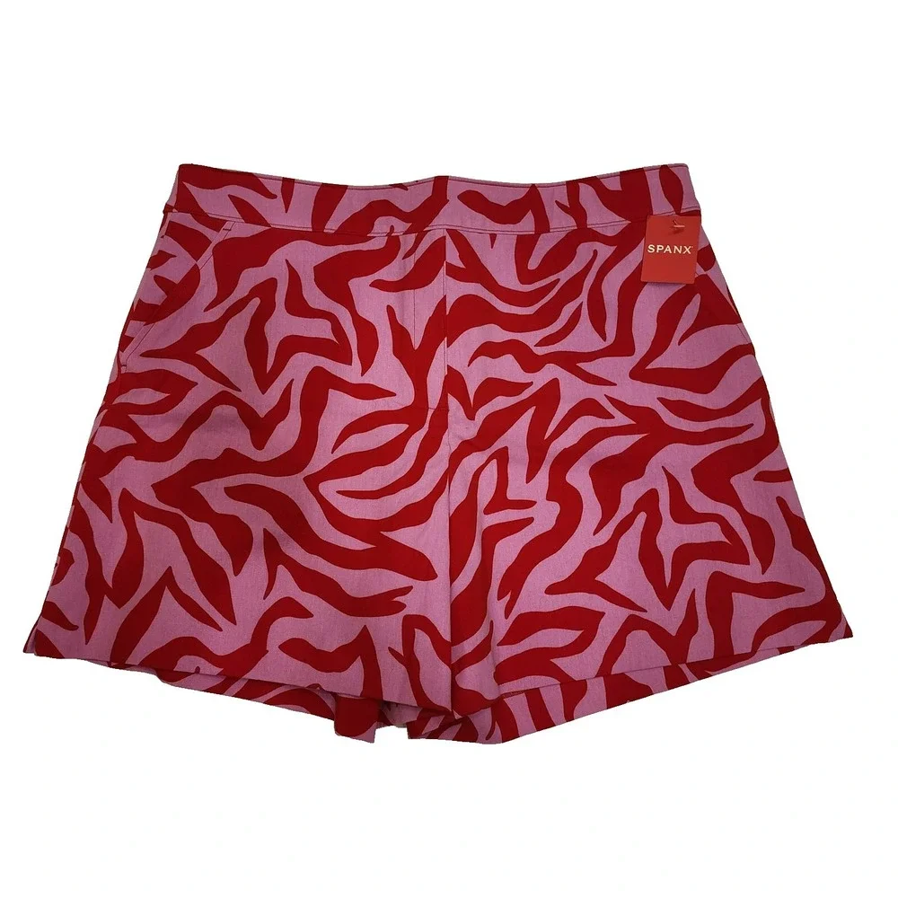 Spanx Pull On Stretch‎ Shorts XL Pink Red Leopard Vaca Beach Party Color Pop NWT